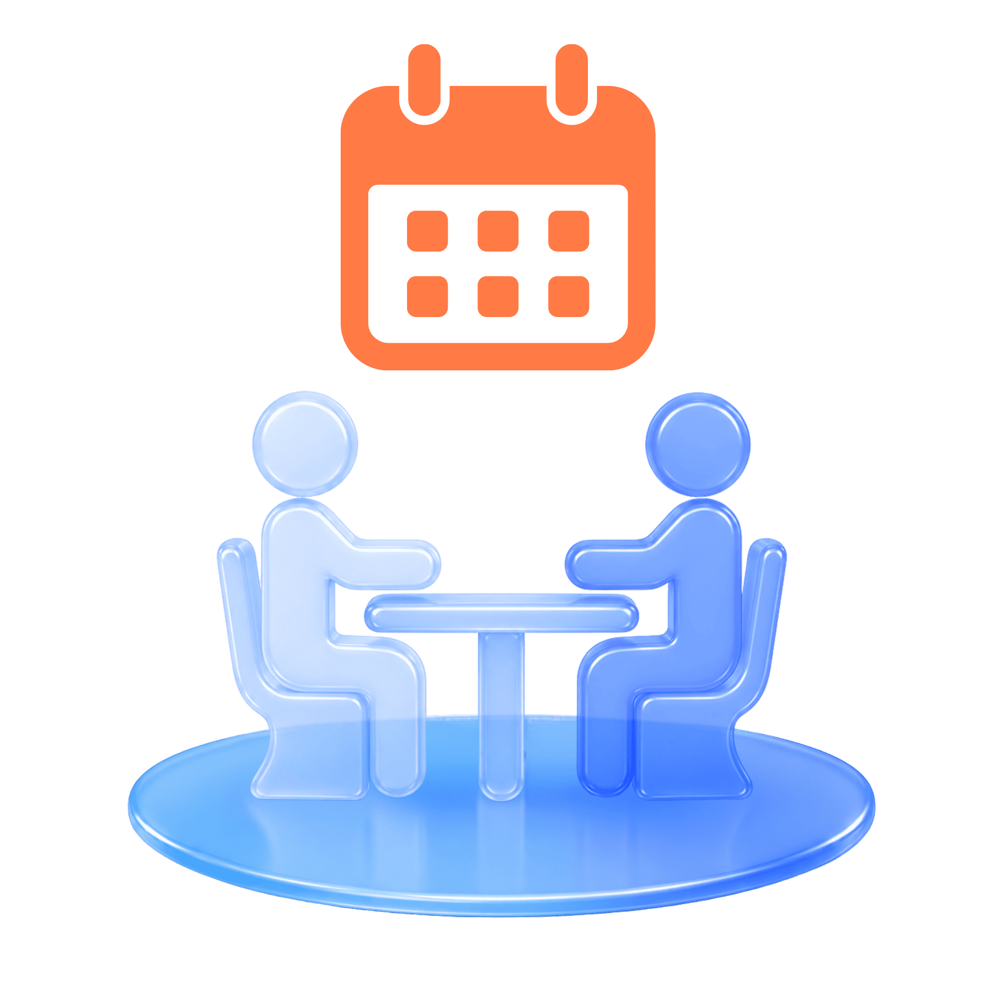 Two people at a table with a calendar