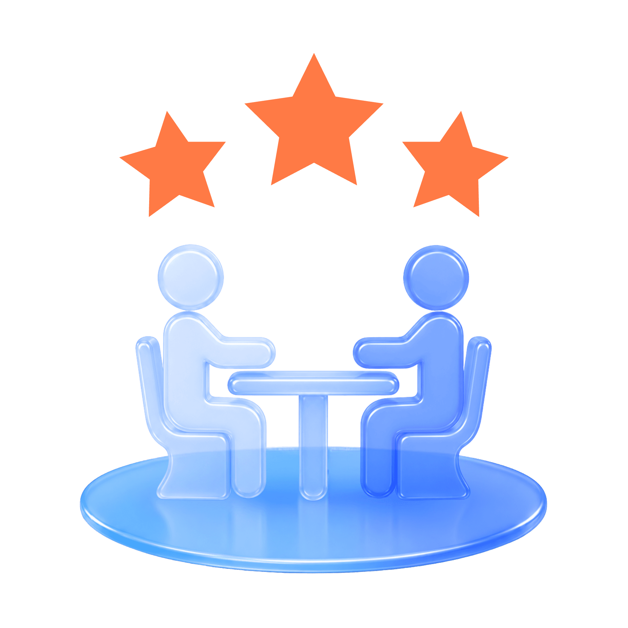 Two people at a table with three stars
