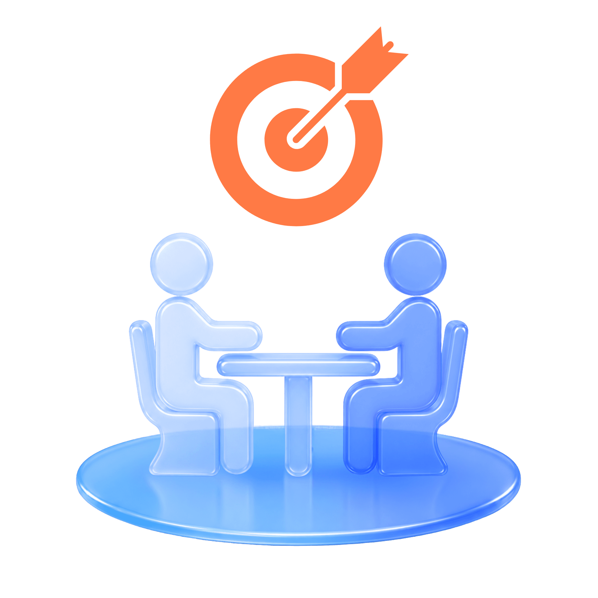 Two people at a table with a target